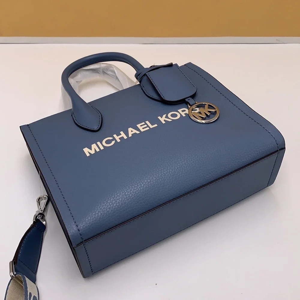 Michael Kors Mirella Small Pebbled Leather Crossbody Top Zip XBODY Bag Denim NWT - Picture 13 of 16